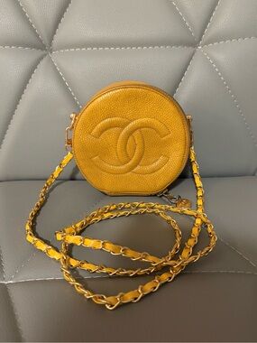 Chanel yellow caviar round vanity crossbody